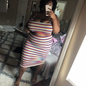 Plus size Ribbed Multicolored Striped Set